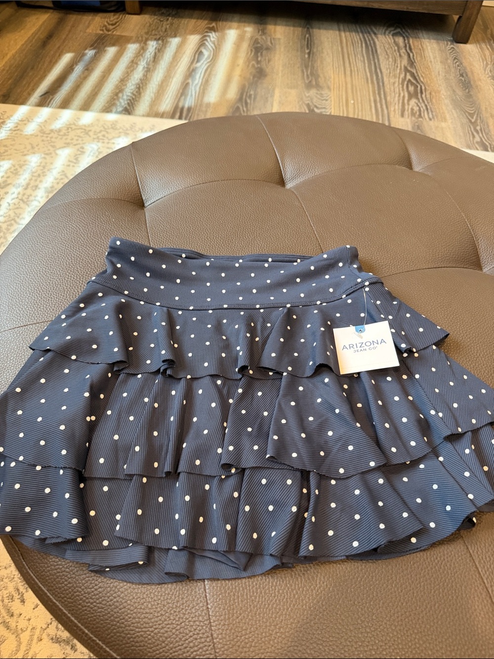 Arizona Jean Company Navy Polka Dot Ruffle Mini Skirt